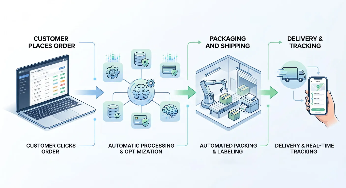 ecommerce order fulfillment automation workflow infographic