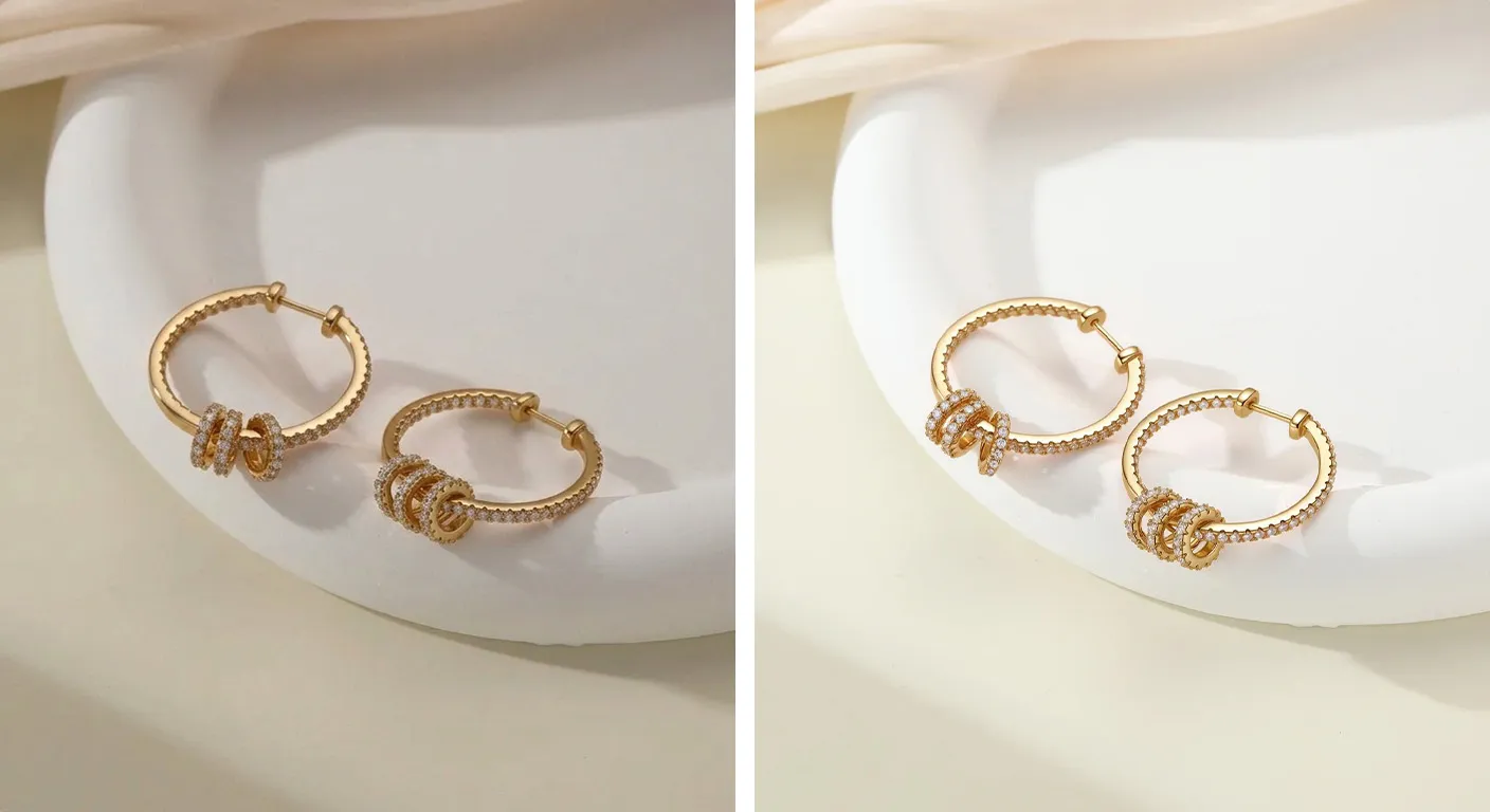 before and after product image optimization showing improved premium ecommerce presentation