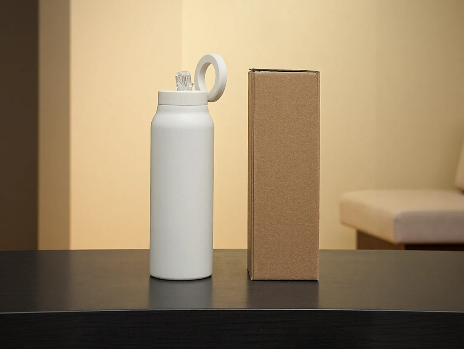 Plain white box before branding