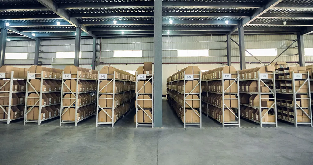 Warehouse shelves and SKU inventory storage