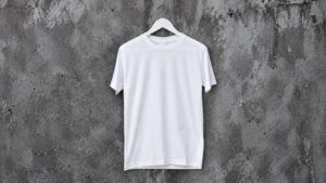 White shirt with distinct collar, sleeves and hem to identify before garment shrinkage checks