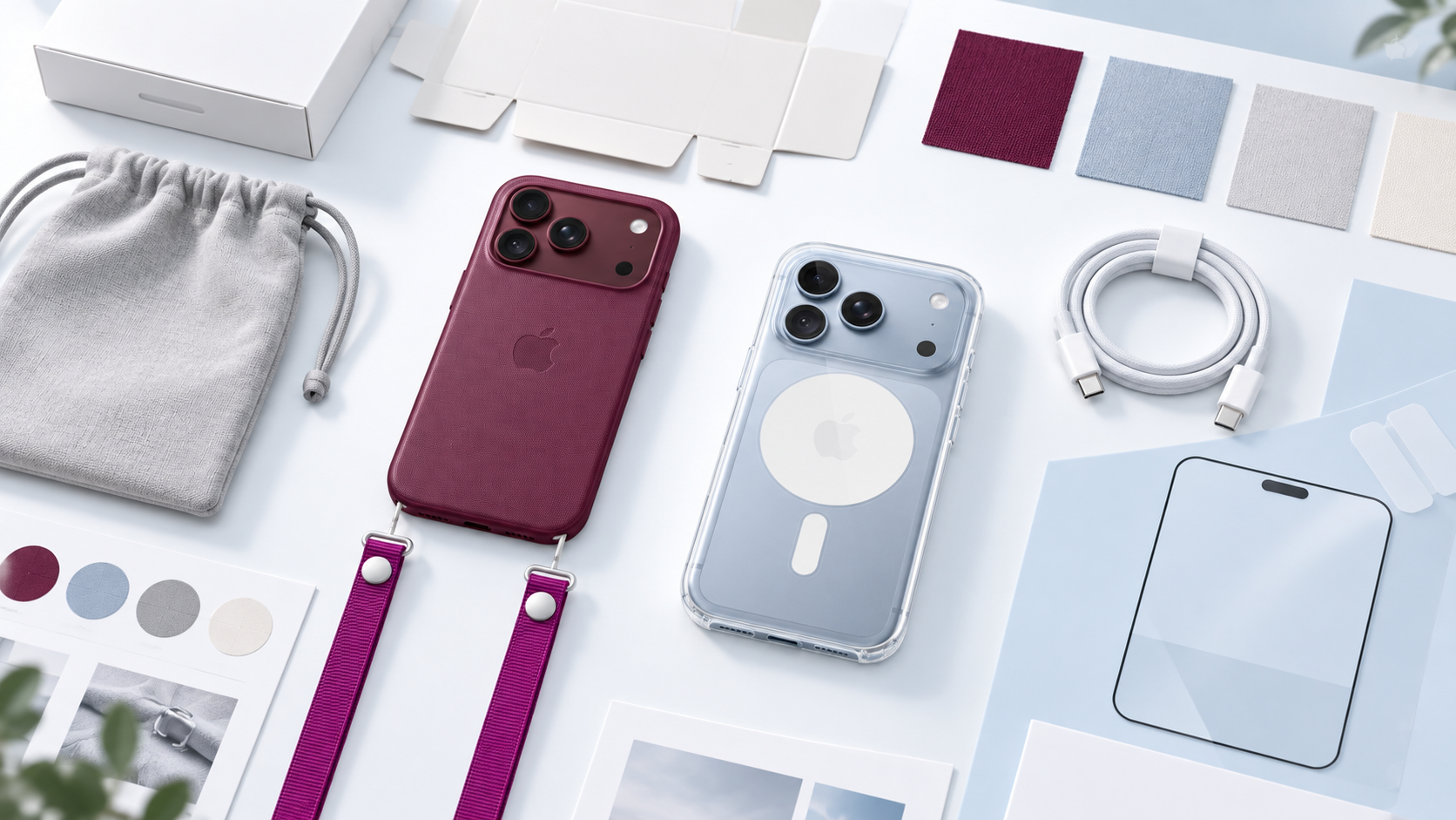 Accessory samples and packaging materials arranged for dropshipping product selection