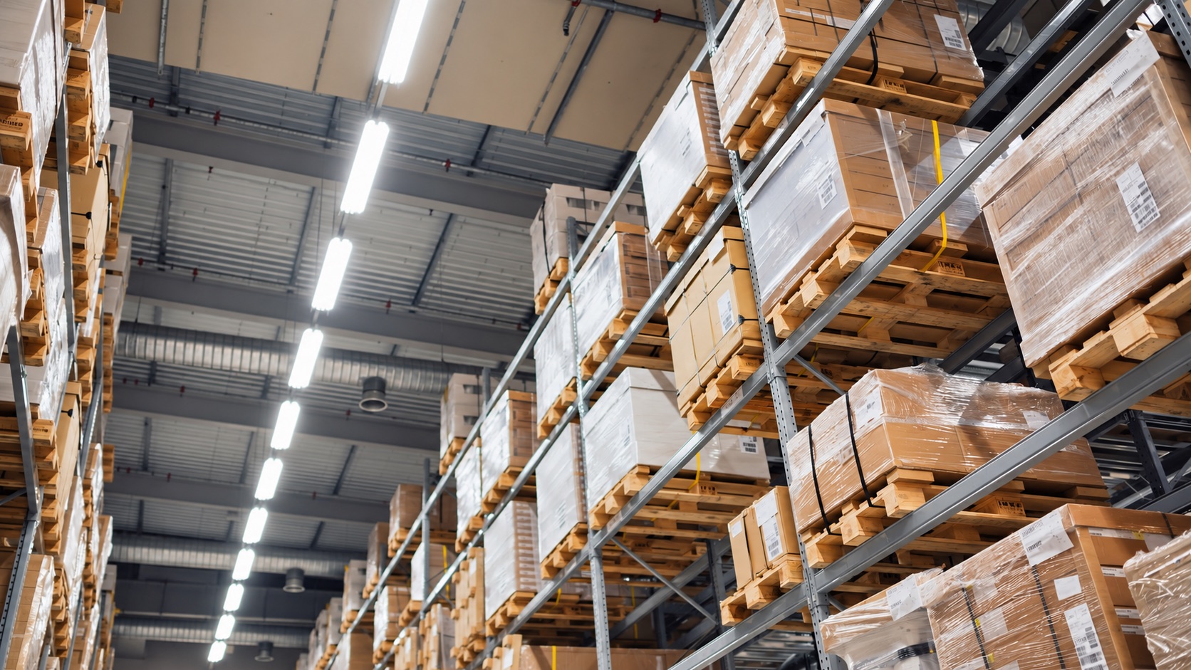 Warehouse pallet stock illustrating a reorder point planning context