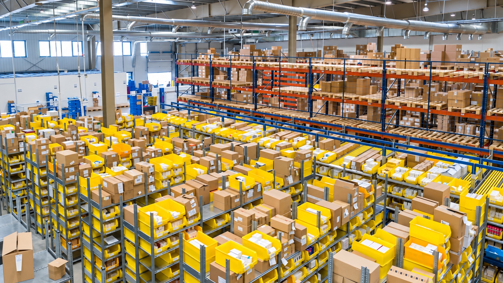 Warehouse picking bins and cartons used to illustrate planning for split shipments