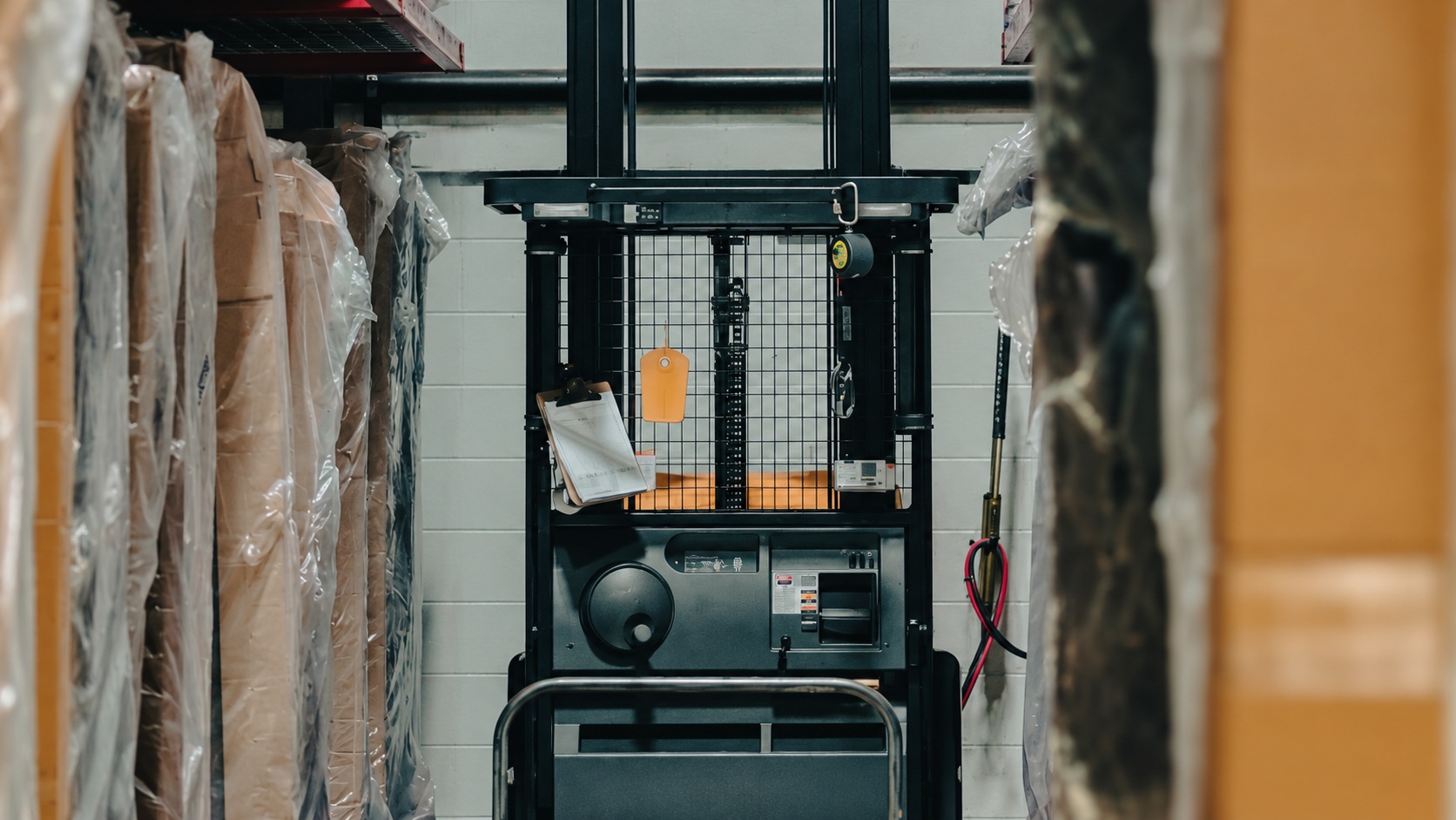 Warehouse aisle detail illustrating a stock-holding location for goods from your own supplier